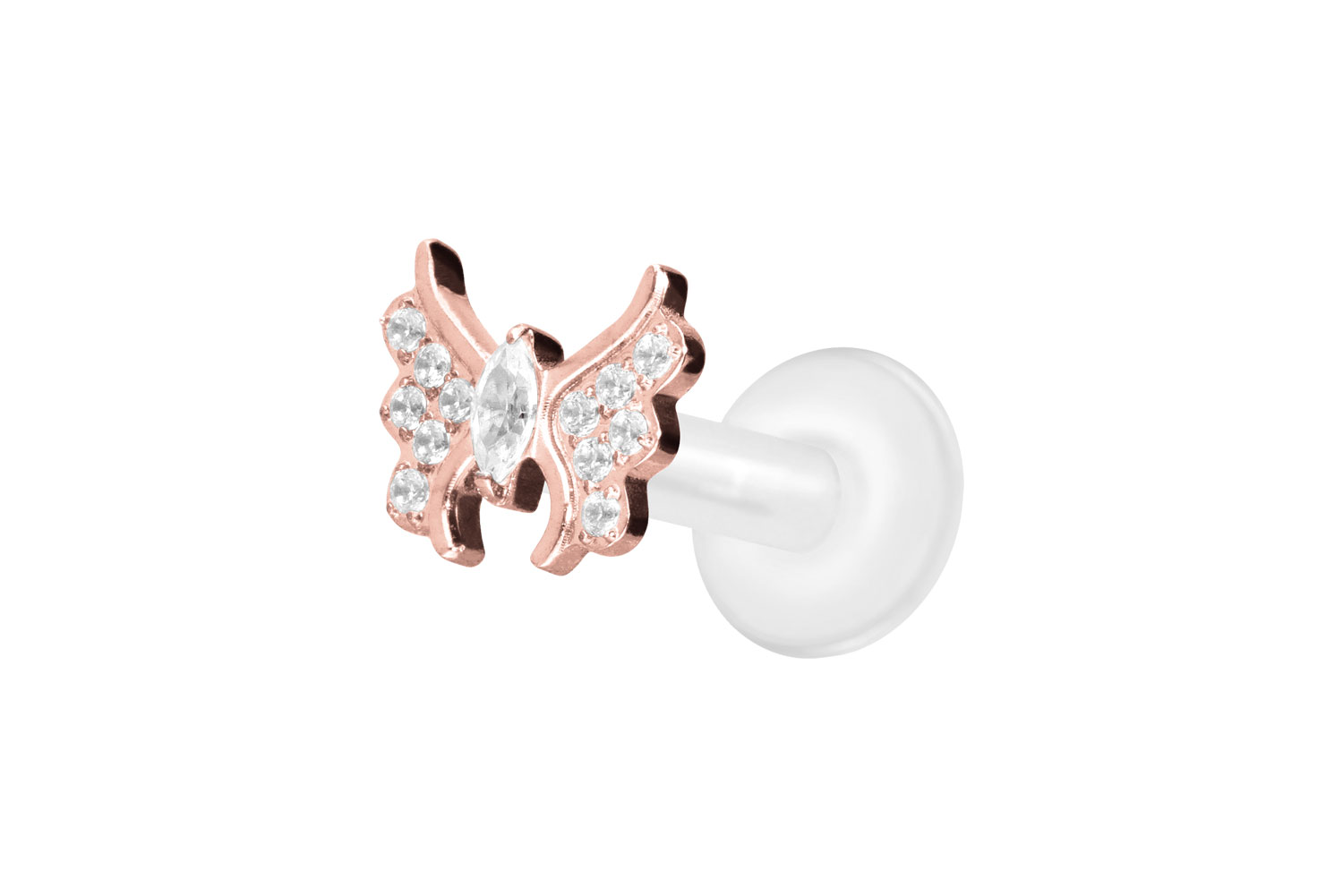 PTFE Labret Piercing mit Innengewinde + Titan-Aufsatz KRISTALLSCHMETTERLING